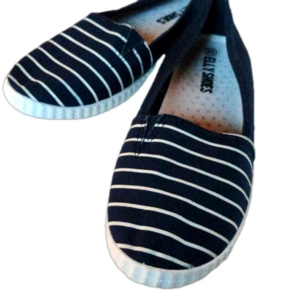 Navy Striped Boating Flat Shoes